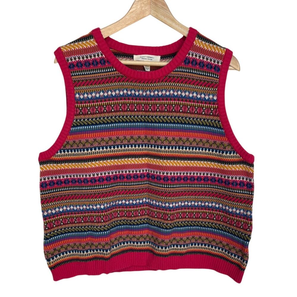 Seasalt Cornwall "Cove Cottage" Fair Isle Organic Cotton Sweater Vest size 16